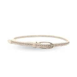 KELLY - Womens Skinny White Plaited Leather Belt With Gold Oval Buckle