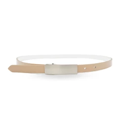 KIMBERLY - Womens Beige Glossy Patent Leather Reversible Thin Belt