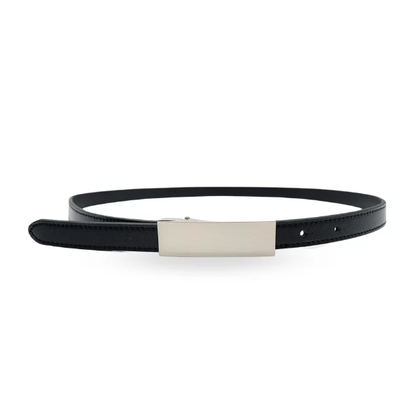 KIMBERLY - Women's Black Matte Genuine Leather Belt With Silver Buckle