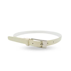 LACEY - Womens Off-White Skinny Genuine Leather Patent Belt With Silver Buckle