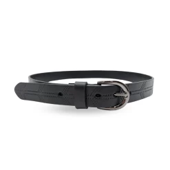 LOLA - Womens Black Embossed Pattern Leather Belt With Silver Buckle