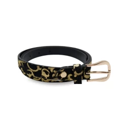 LORNA - Women's Black Genuine Leather Belt With Gold Print