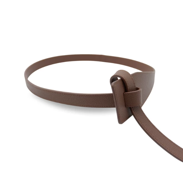 MARINA - Women's Latte Genuine Leather Knot Waist Belt - Image 2