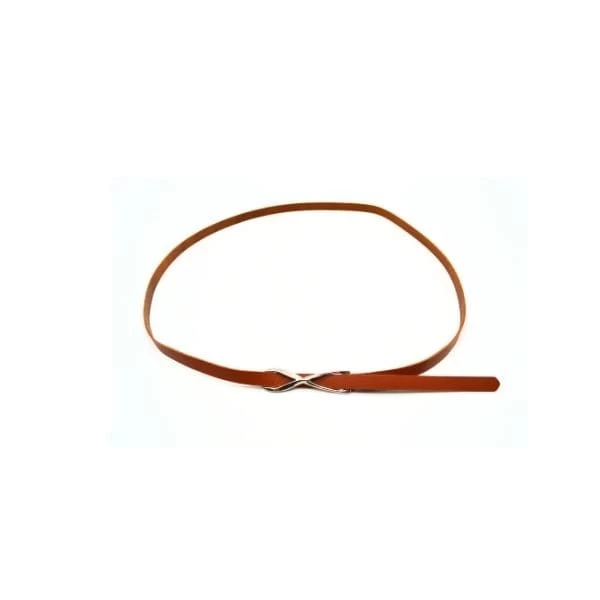 MARENGO - Women's Tan Genuine Leather Skinny Belt - Image 4