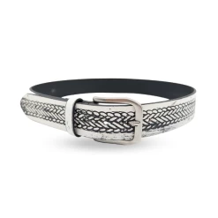 NEDINE - Unisex Black And Cream Leather Belt - CLEARANCE