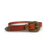 CAMDEN - Women's Lux Genuine Leather Brown Western Belt With Gold Floral Embossed Metal