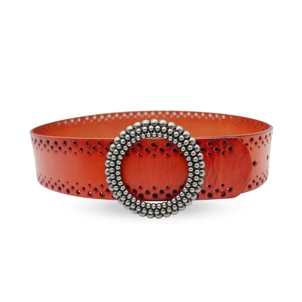 LILYDALE - Women's Tan Genuine Leather Belt With Round Silver Buckle