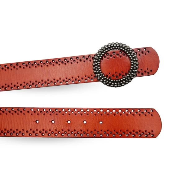 LILYDALE - Women's Tan Genuine Leather Belt With Round Silver Buckle - Image 2