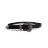 CAMDEN - Women's Leather Black Genuine Belt With Silver Floral Embossed Metal