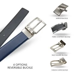 MARCO - Mens Navy & Black Genuine Leather Reversible Belt & Select Your Own Buckle