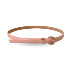 QUEENS PARK - Blush Pink Patent Leather Skinny Belt With Gold Buckle