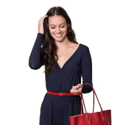 Queens Park - Tan Brown Patent Leather Skinny Belt With Gold Buckle