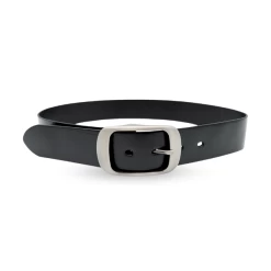 ROBIN FALLS - Women's Black Genuine Leather Belt With Oval Silver Buckle
