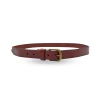 TOBEN - Mens Womens Unisex Dark Tan Genuine Leather Dress Belt Brass Buckle