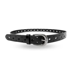 WALLAROO - Women's Black Genuine Leather Belt With Brushed Silver Buckle