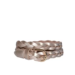 WAVERLY - Women's Rose Gold Skinny Leather Plaited Belt With Gold Buckle