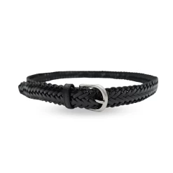 ZAREH - Womens Black Plaited Leather Belt With Gunmetal Buckle